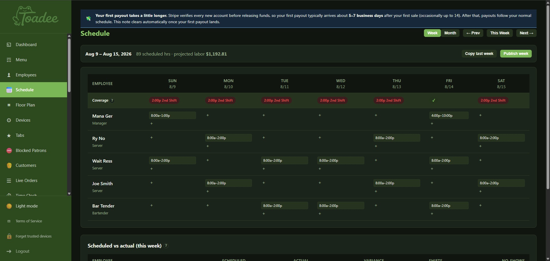 Weekly scheduler — Toadee admin