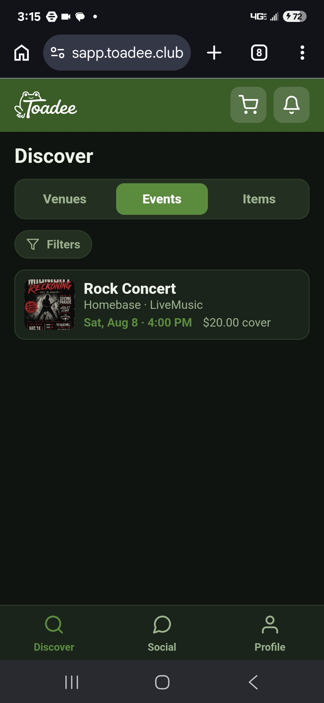 Events — Toadee customer app