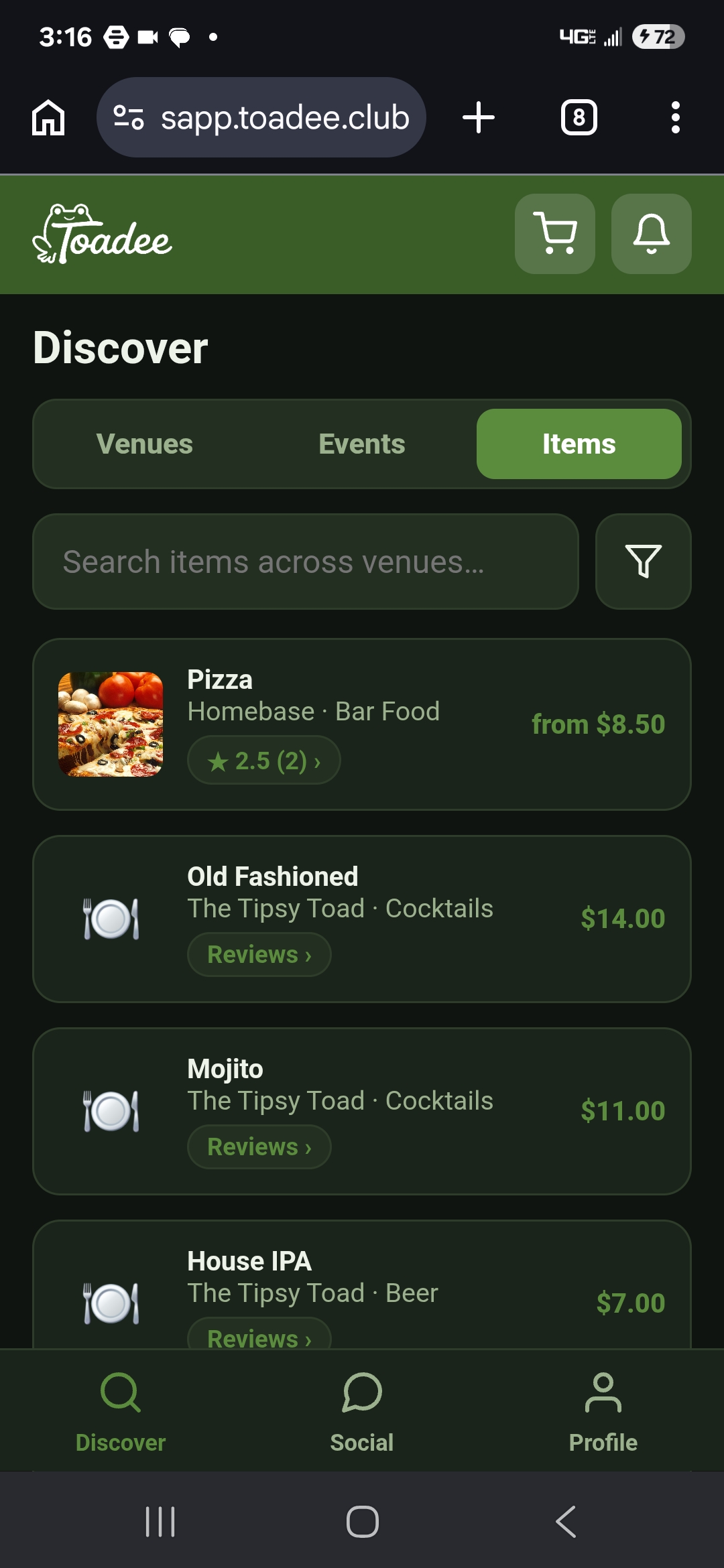 Item search — Toadee customer app