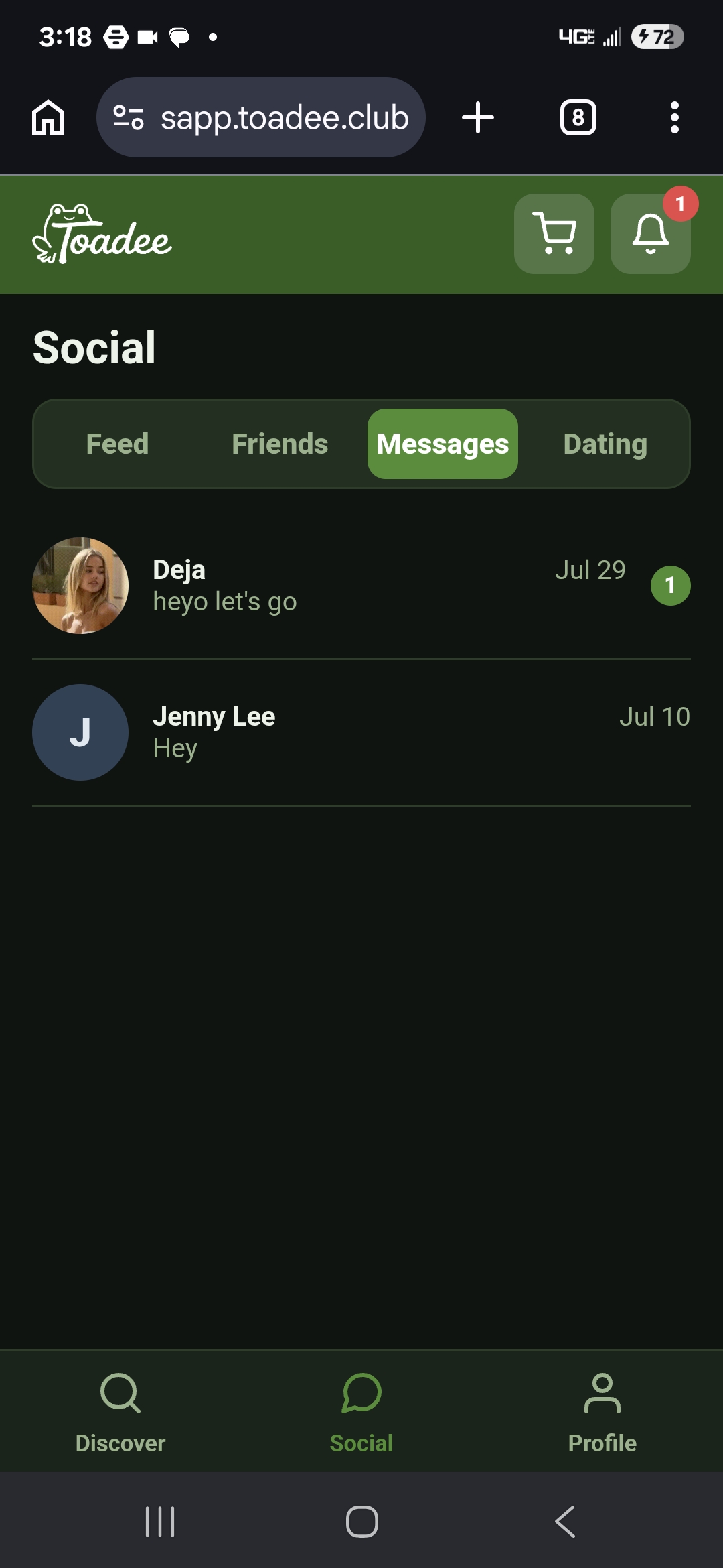 Messages — Toadee customer app