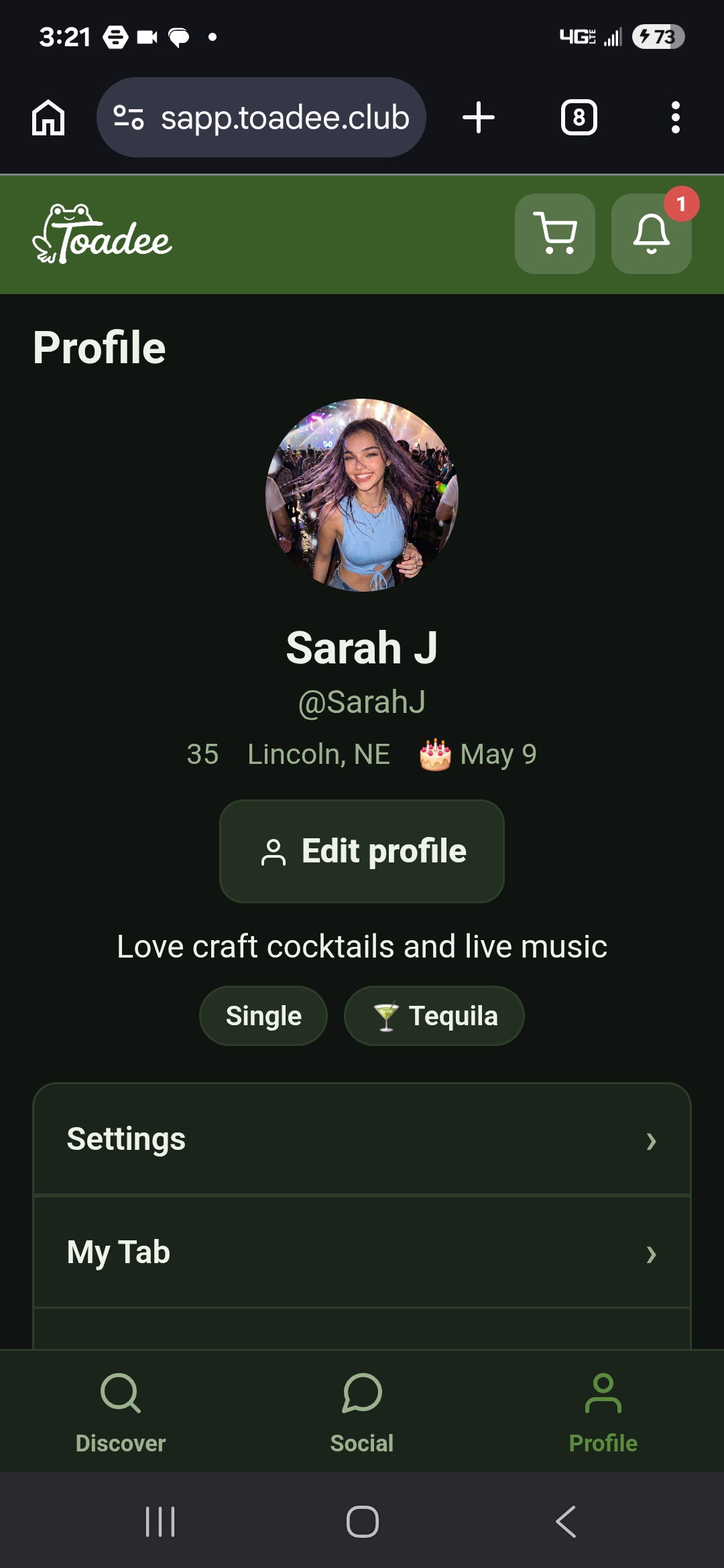 Profile — Toadee customer app
