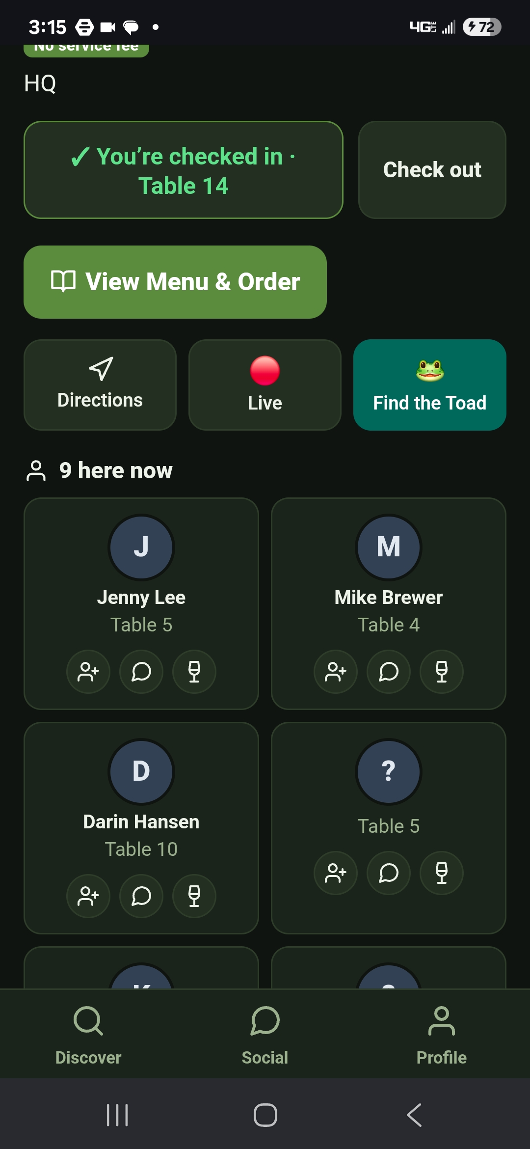 Who's here now — Toadee customer app