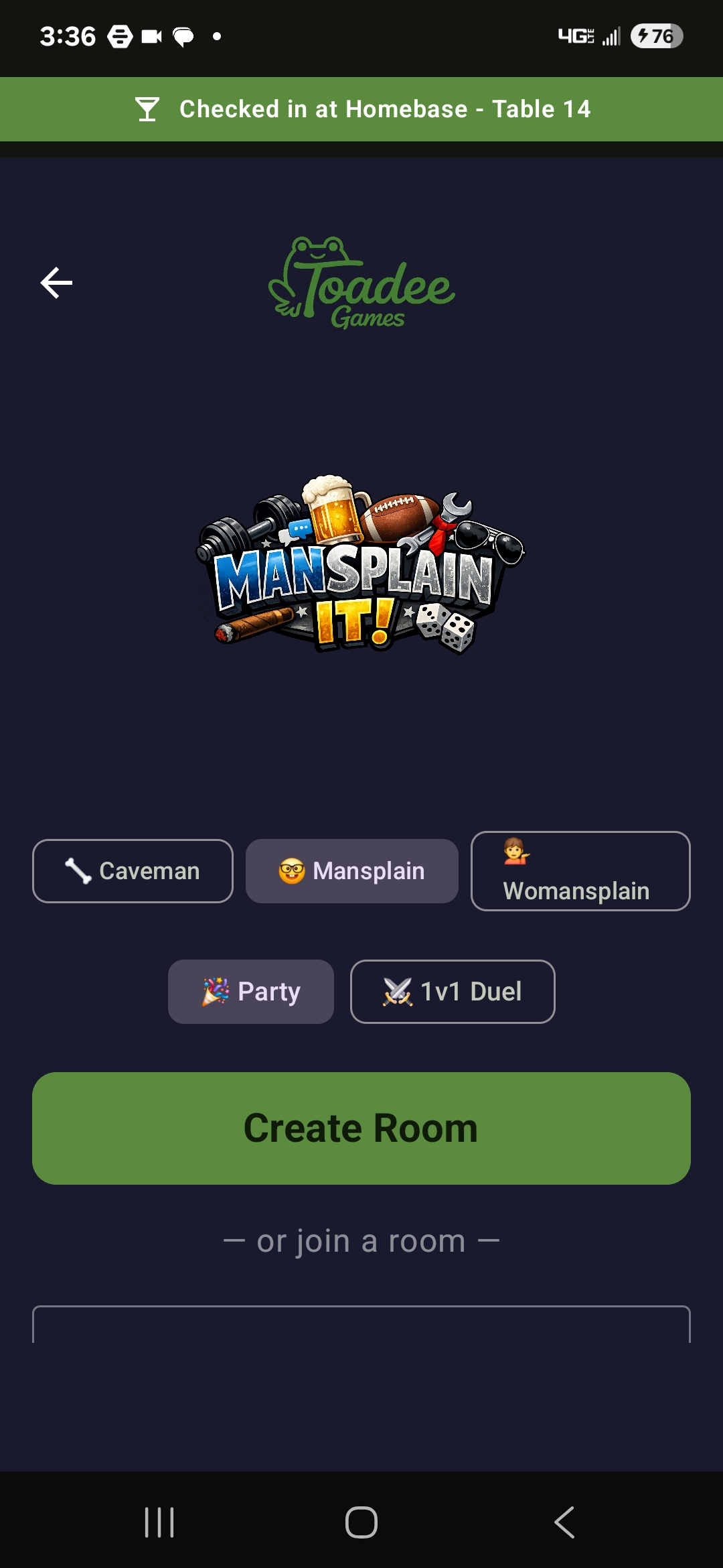 Mansplain It bar game — Toadee