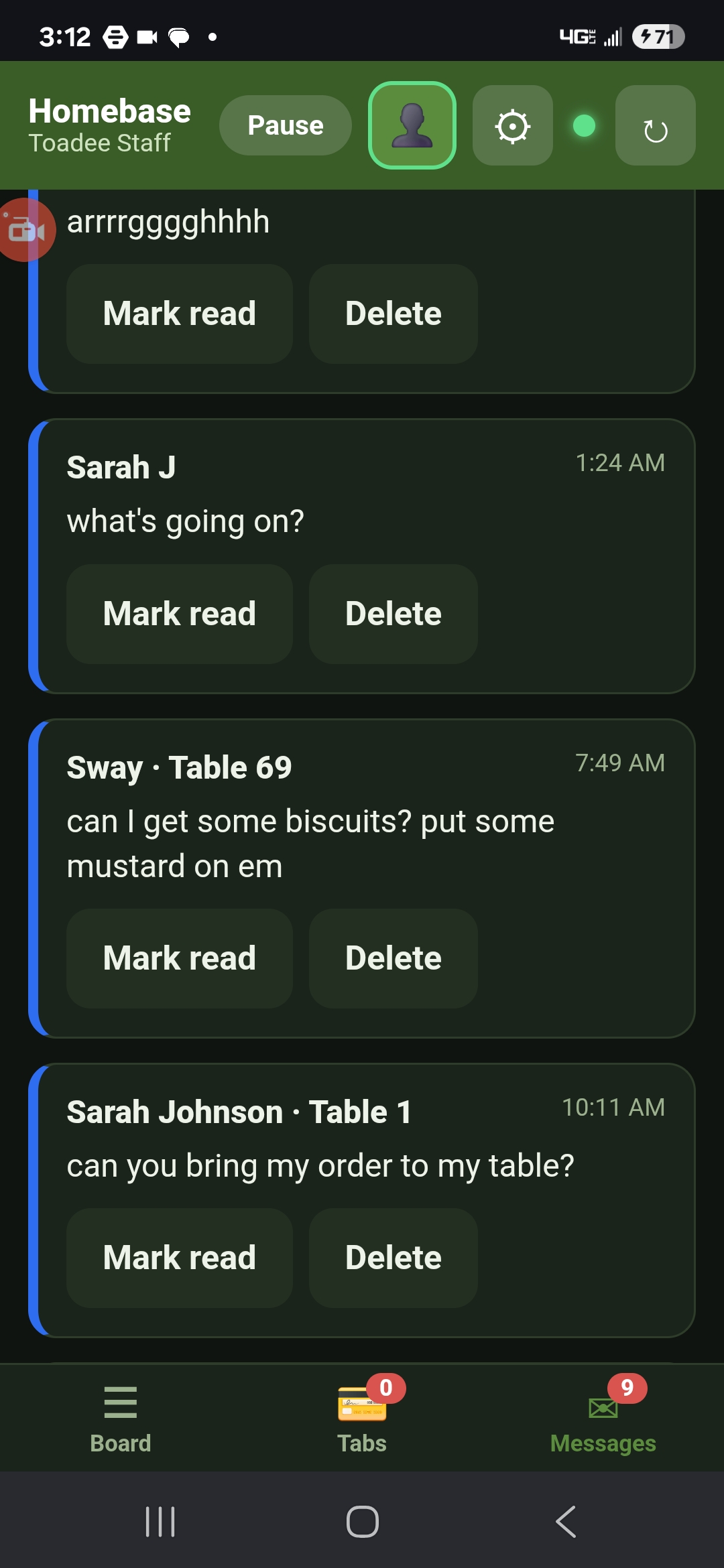 Guest messages — Toadee staff app